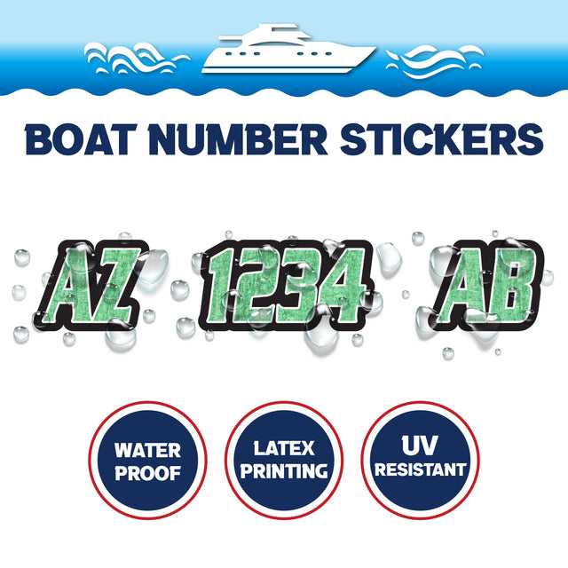 Custom Boat Registration Numbers Stickers Letter Decal 2pcs - Texture Green C056