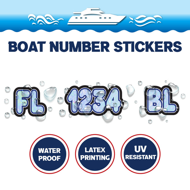 Custom Boat Registration Numbers Stickers Letter Decal 2pcs - Texture Blue C061