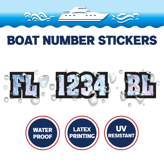 Custom Boat Registration Numbers Stickers Letter Decal 2pcs - Texture Pink Blue C062