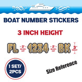 Custom Boat Registration Numbers Stickers Letter Decal 2pcs - Line Brown C064