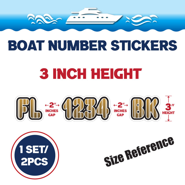 Custom Boat Registration Numbers Stickers Letter Decal 2pcs - Line Brown C064