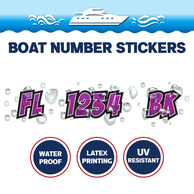 Custom Boat Registration Numbers Stickers Letter Decal 2pcs - Line Purple C066