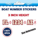 Custom Boat Registration Numbers Stickers Letter Decal 2pcs - Line Red C069