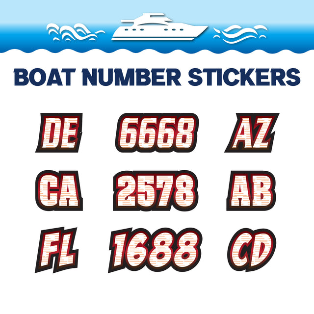 Custom Boat Registration Numbers Stickers Letter Decal 2pcs - Line Red C072