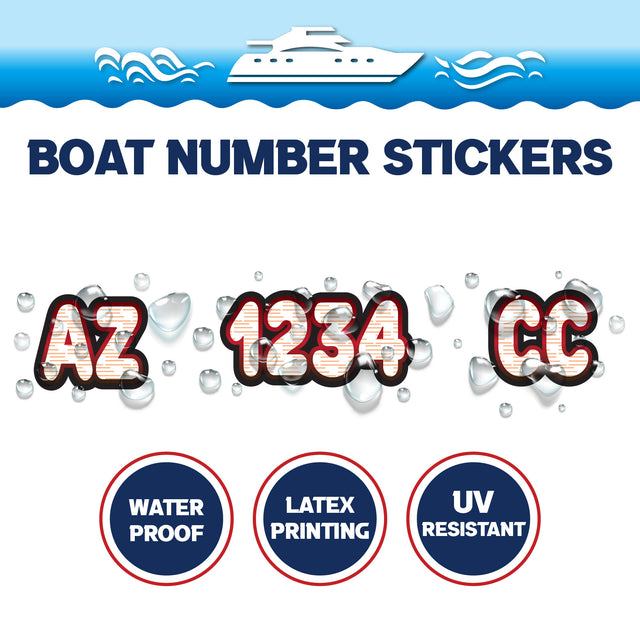 Custom Boat Registration Numbers Stickers Letter Decal 2pcs - Line Red C072