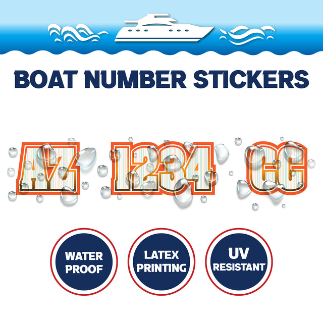 Custom Boat Registration Numbers Stickers Letter Decal 2pcs - Line Orange Green C073