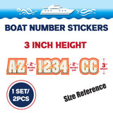 Custom Boat Registration Numbers Stickers Letter Decal 2pcs - Line Orange Green C073