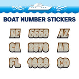 Custom Boat Registration Numbers Stickers Letter Decal 2pcs - Line Brown C074