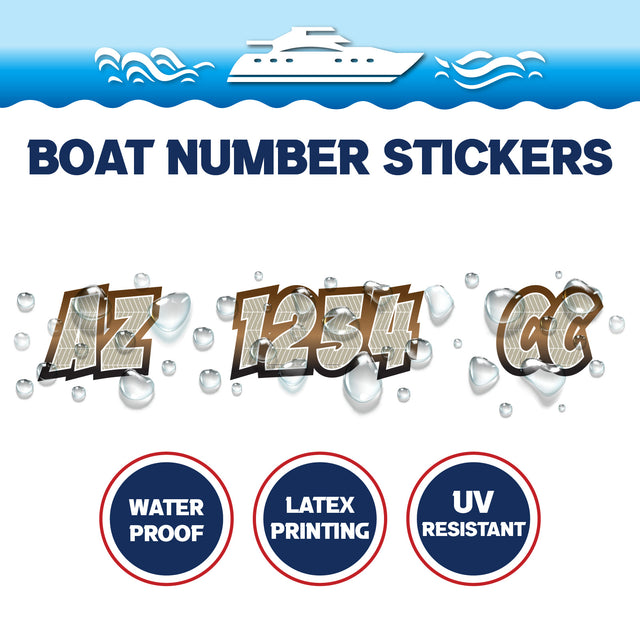 Custom Boat Registration Numbers Stickers Letter Decal 2pcs - Line Brown C074