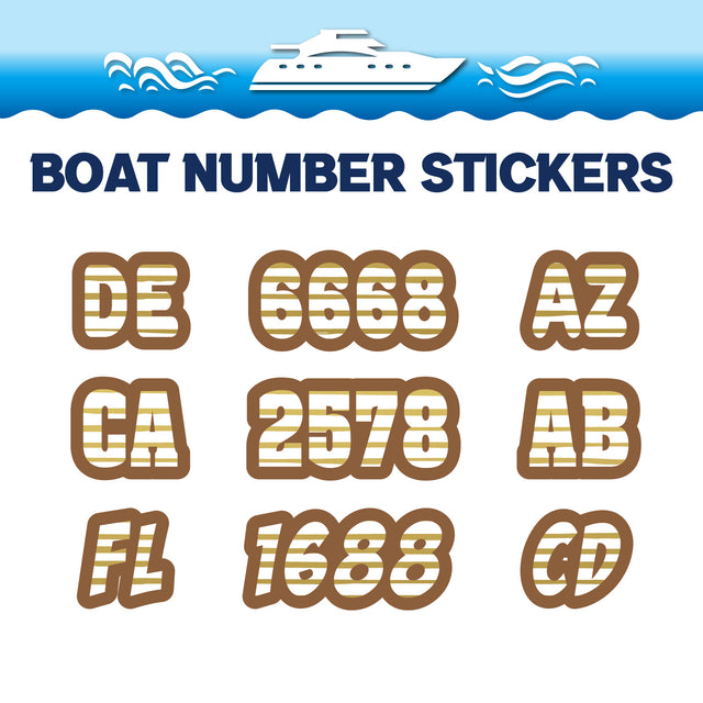 Custom Boat Registration Numbers Stickers Letter Decal 2pcs - Line Brown C075