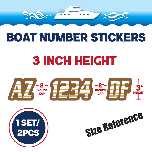 Custom Boat Registration Numbers Stickers Letter Decal 2pcs - Line Brown C075