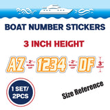 Custom Boat Registration Numbers Stickers Letter Decal 2pcs - Line Yellow C079