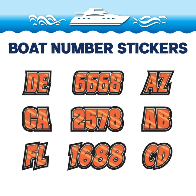 Custom Boat Registration Numbers Stickers Letter Decal 2pcs - Line Orange C080