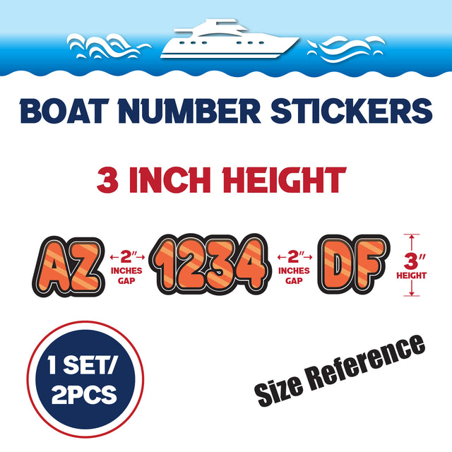 Custom Boat Registration Numbers Stickers Letter Decal 2pcs - Line Orange C080