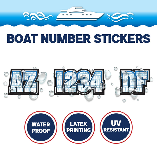 Custom Boat Registration Numbers Stickers Letter Decal 2pcs - Line Blue C081