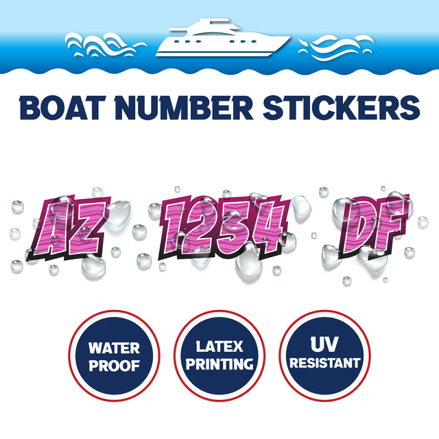 Custom Boat Registration Numbers Stickers Letter Decal 2pcs - Line Pink C082