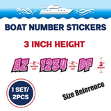 Custom Boat Registration Numbers Stickers Letter Decal 2pcs - Line Pink C082