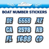 Custom Boat Registration Numbers Stickers Letter Decal 2pcs - Line Blue C084