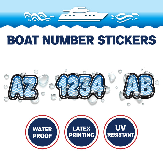 Custom Boat Registration Numbers Stickers Letter Decal 2pcs - Line Blue C084