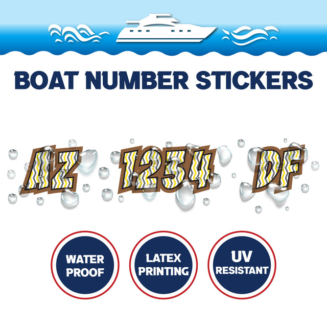 Custom Boat Registration Numbers Stickers Letter Decal 2pcs - Line Brown Yellow C090