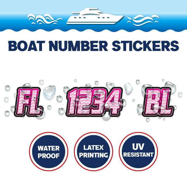 Custom Boat Registration Numbers Stickers Letter Decal 2pcs - Line Pink C091