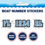 Custom Boat Registration Numbers Stickers Letter Decal 2pcs - Line Blue C093