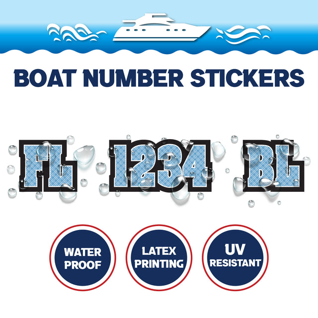 Custom Boat Registration Numbers Stickers Letter Decal 2pcs - Line Blue C093