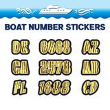 Custom Boat Registration Numbers Stickers Letter Decal 2pcs - Line Yellow C095