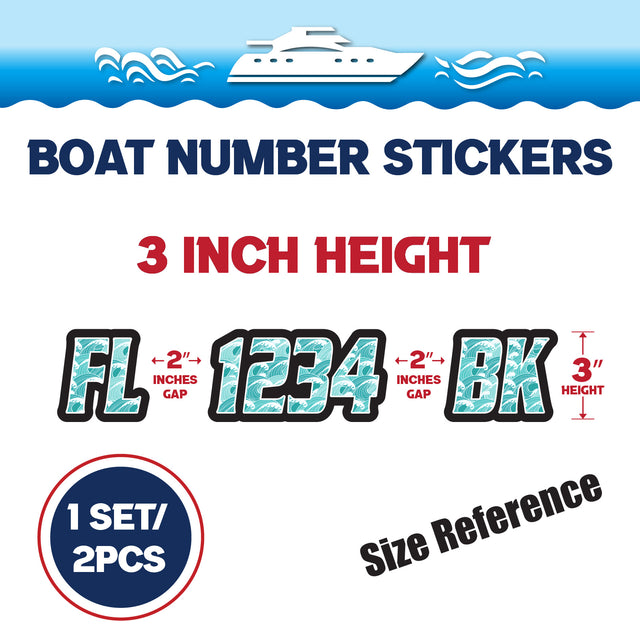 Custom Boat Registration Numbers Stickers Letter Decal 2pcs - Pattern Ocean Waves C098