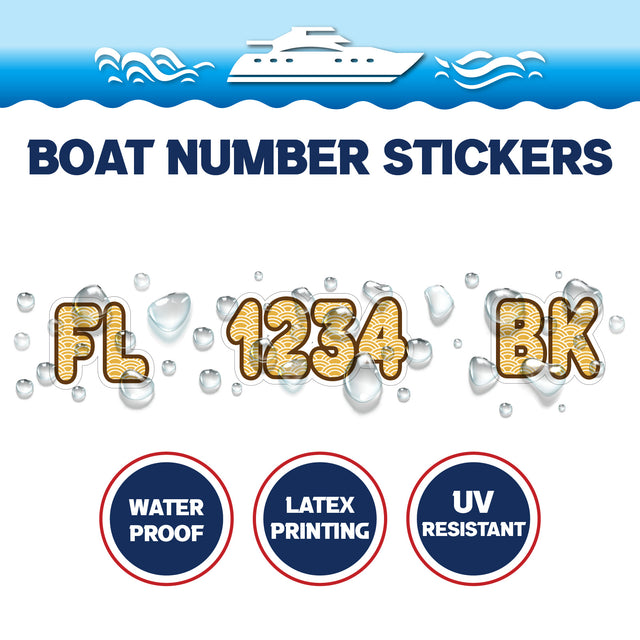 Custom Boat Registration Numbers Stickers Letter Decal 2pcs - Pattern Seigaiha C099