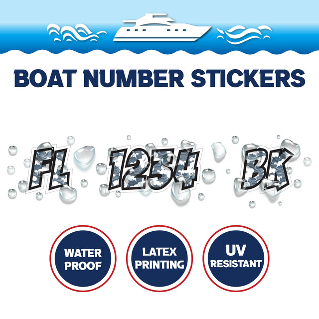 Custom Boat Registration Numbers Stickers Letter Decal 2pcs - Pattern Seigaiha C100