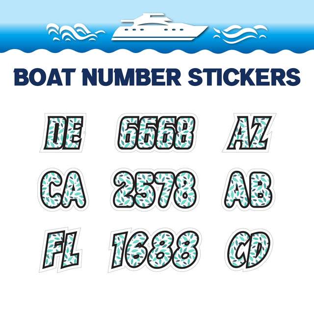 Custom Boat Registration Numbers Stickers Letter Decal 2pcs - Pattern Leaf C102