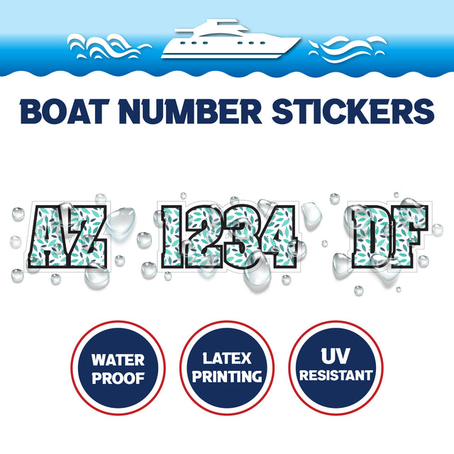 Custom Boat Registration Numbers Stickers Letter Decal 2pcs - Pattern Leaf C102