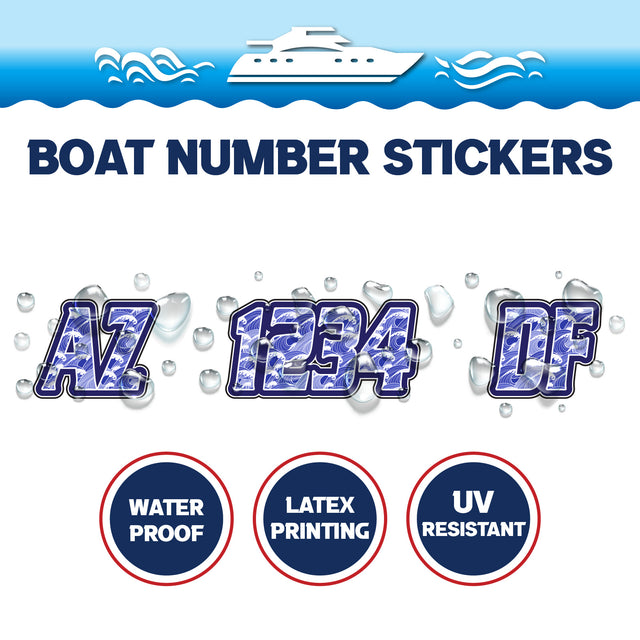 Custom Boat Registration Numbers Stickers Letter Decal 2pcs - Pattern Ocean Waves C106