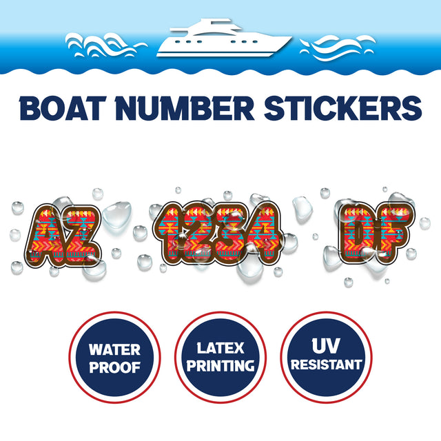 Custom Boat Registration Numbers Stickers Letter Decal 2pcs - Pattern Southwestern Aztec C111