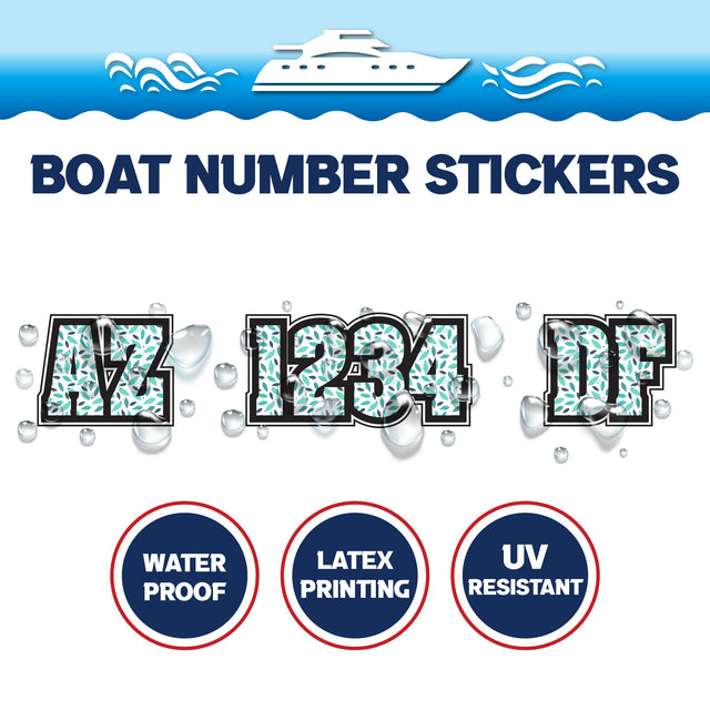 Custom Boat Registration Numbers Stickers Letter Decal 2pcs - Pattern Leaf C112