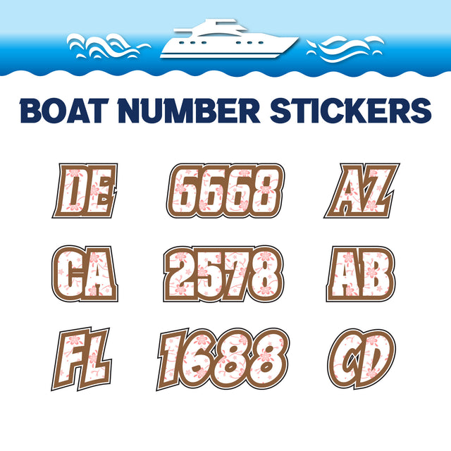 Custom Boat Registration Numbers Stickers Letter Decal 2pcs - Pattern Floral Monogram C115