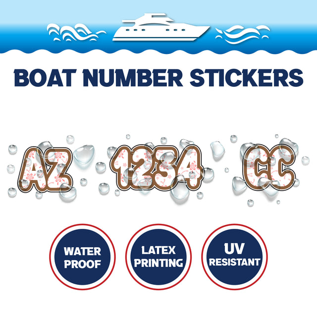 Custom Boat Registration Numbers Stickers Letter Decal 2pcs - Pattern Floral Monogram C115