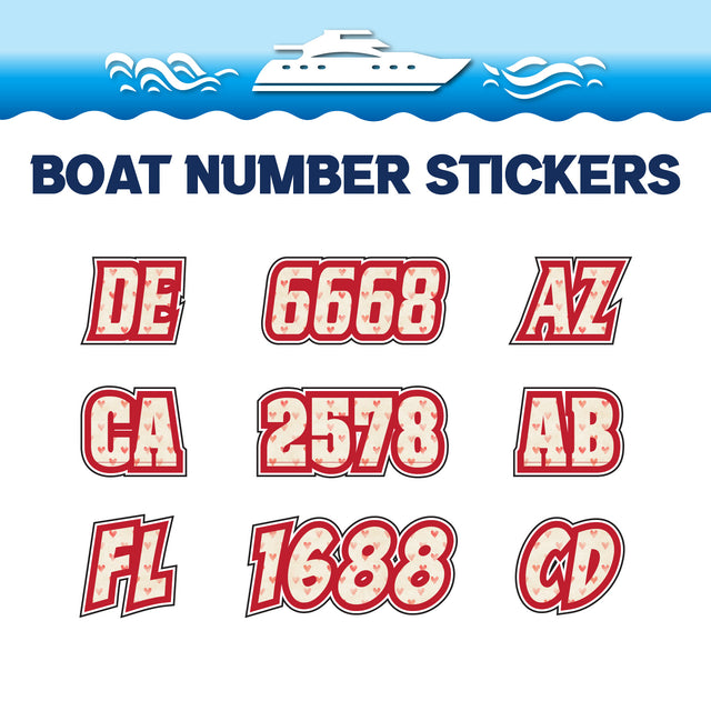 Custom Boat Registration Numbers Stickers Letter Decal 2pcs - Pattern Heart C119