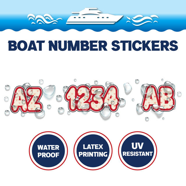 Custom Boat Registration Numbers Stickers Letter Decal 2pcs - Pattern Heart C119