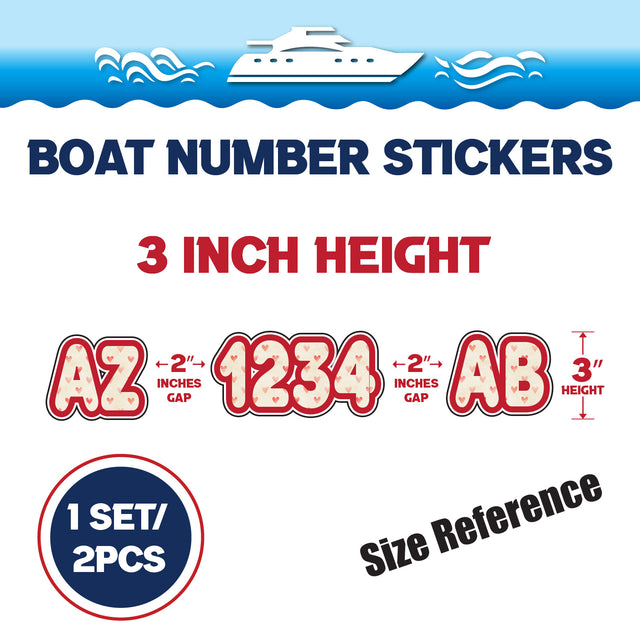 Custom Boat Registration Numbers Stickers Letter Decal 2pcs - Pattern Heart C119