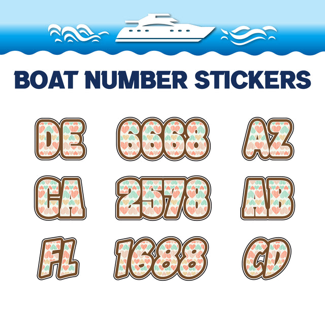 Custom Boat Registration Numbers Stickers Letter Decal 2pcs - Pattern Heart C122