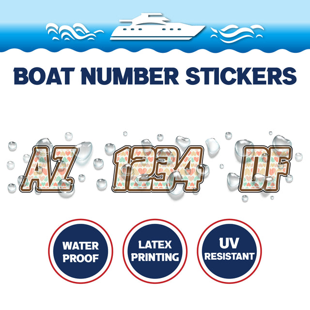 Custom Boat Registration Numbers Stickers Letter Decal 2pcs - Pattern Heart C122