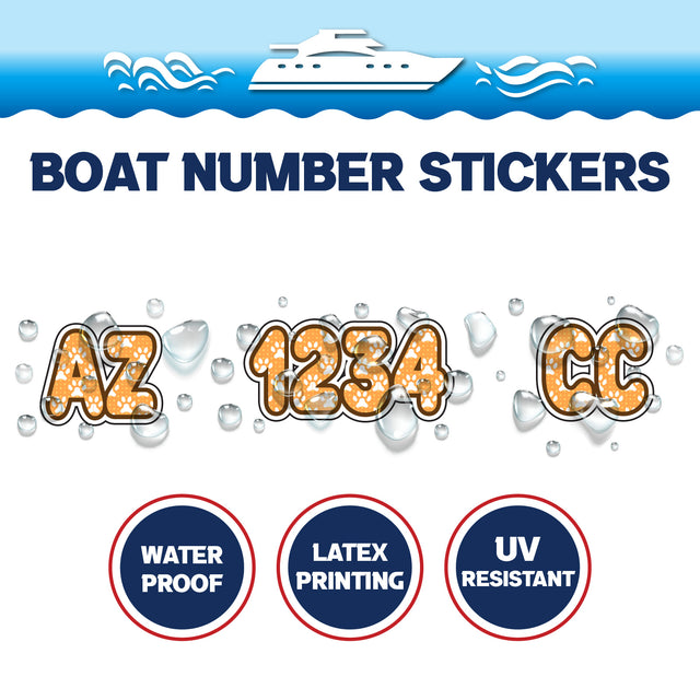 Custom Boat Registration Numbers Stickers Letter Decal 2pcs - Pattern Paw Print Monogram C127