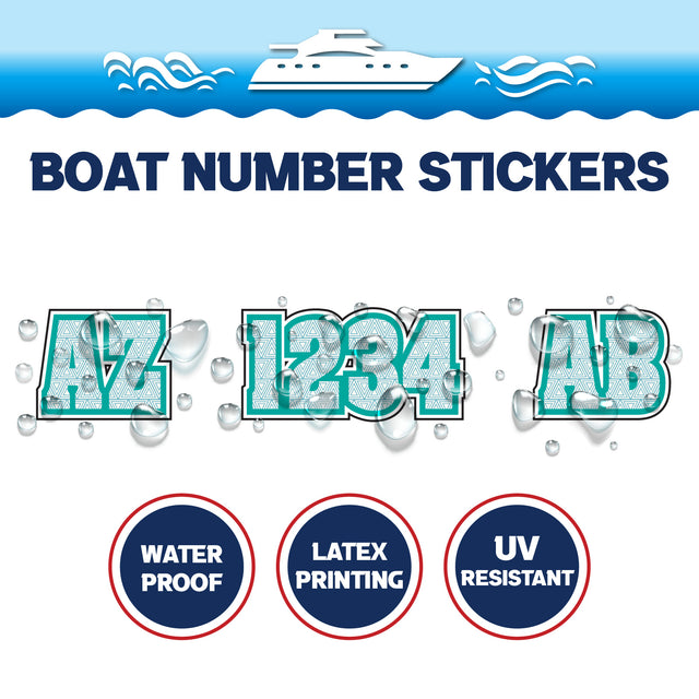 Custom Boat Registration Numbers Stickers Letter Decal 2pcs - Pattern Teal Triangular C132