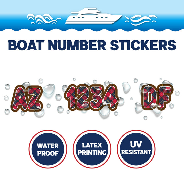 Custom Boat Registration Numbers Stickers Letter Decal 2pcs - Pattern Tartan C135