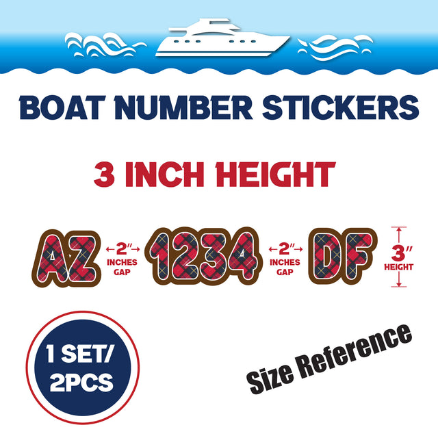 Custom Boat Registration Numbers Stickers Letter Decal 2pcs - Pattern Tartan C135