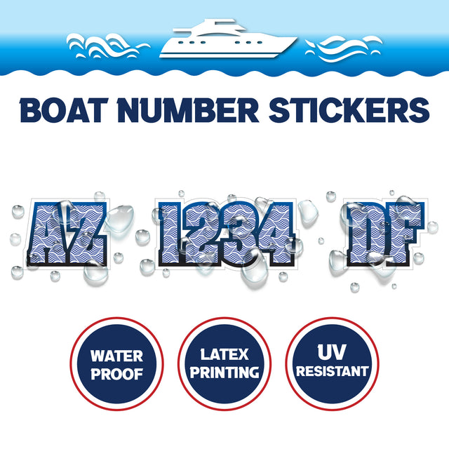 Custom Boat Registration Numbers Stickers Letter Decal 2pcs - Pattern Wavy C136