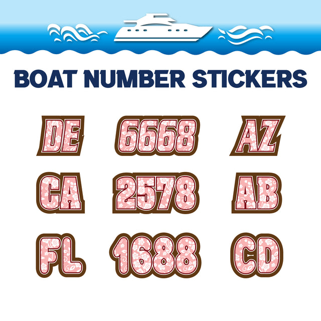 Custom Boat Registration Numbers Stickers Letter Decal 2pcs - Pattern Floral Monogram C137