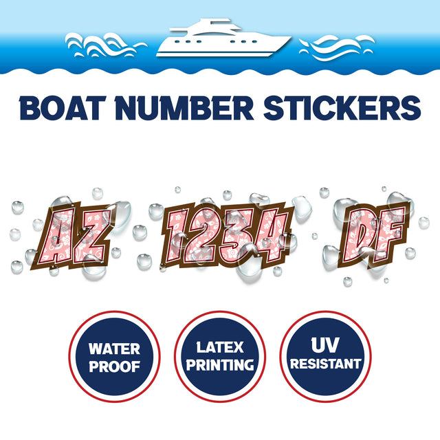 Custom Boat Registration Numbers Stickers Letter Decal 2pcs - Pattern Floral Monogram C137